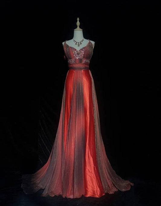 Vintage Prom Dresses Inspo Mermaid Spaghetti Strap Gradient Red Colors Long 1990s With Beading Formal Gowns N3329