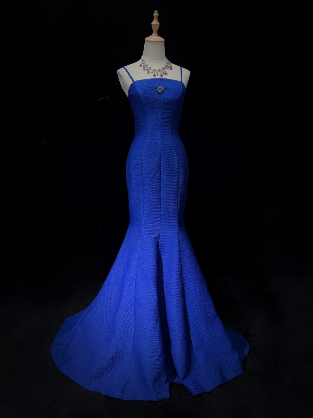 Vintage Abschlussballkleider 80er Meerjungfrau Spaghetti-Träger Königlich Blau Lange Formelle Abendgarderobe N3486