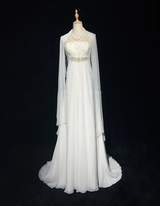 Timeless Wedding Dresses A Line Spaghetti Strap White Chiffon With Beaded Long Bridal Gown N3018