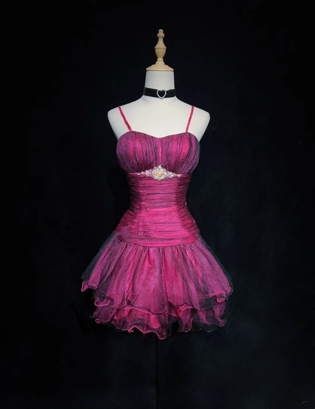 Einzigartiges Ballkleid Spaghetti-Träger Hot Pink Mini Kurz Y2K Ideen Abschlussballkleider Hoco Kleider N3092