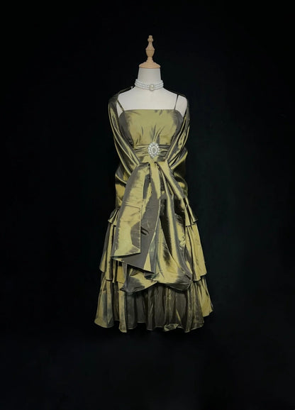 Vintage A-Linien Spaghettiträger Olivenbraunes Knielanges Partykleid Cocktailkleid Homecoming Kleider N3901