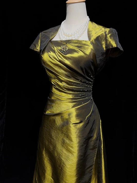 Vintage Prom Dresses Inspo A line Spaghetti Strap Olive Green Long 1990s With Beaded Jacket Formal Gowns N3381