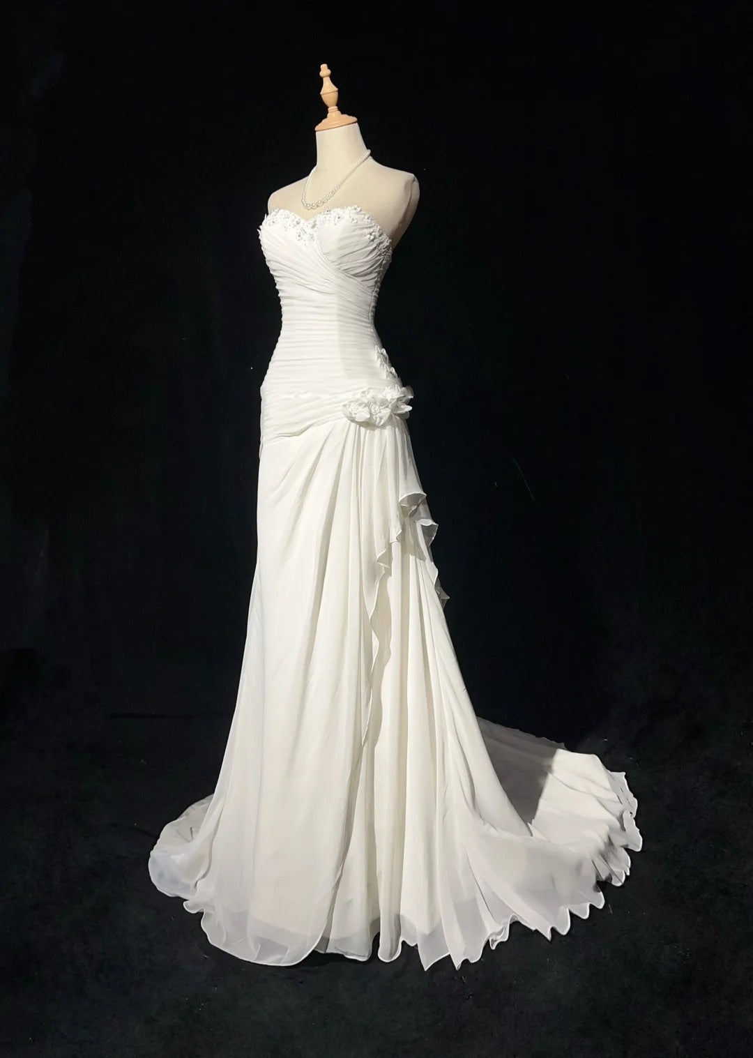 Vintage 90er Brautkleider Meerjungfrau Sweetheart Chiffon Weiß Perlenstickerei Sommergarten Langes Brautkleid N3827