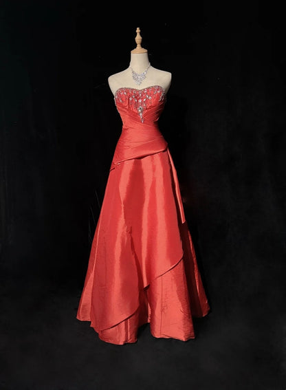 Robes de bal glamour Robe de soirée bustier rouge rouille avec perles Tenues de soirée formelles N3818