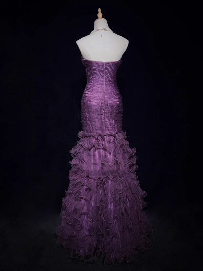 Bescheidene Ballkleider Inspo Meerjungfrau Sweetheart Lila Tüll Rüschen 80er Jahre Lange Abendkleider N3395