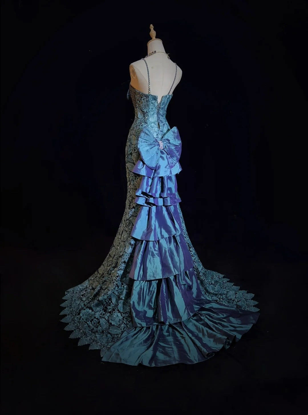 Robes de bal vintage sirène bretelles fines dentelle avec nœud années 90 longue robe de soirée N2893