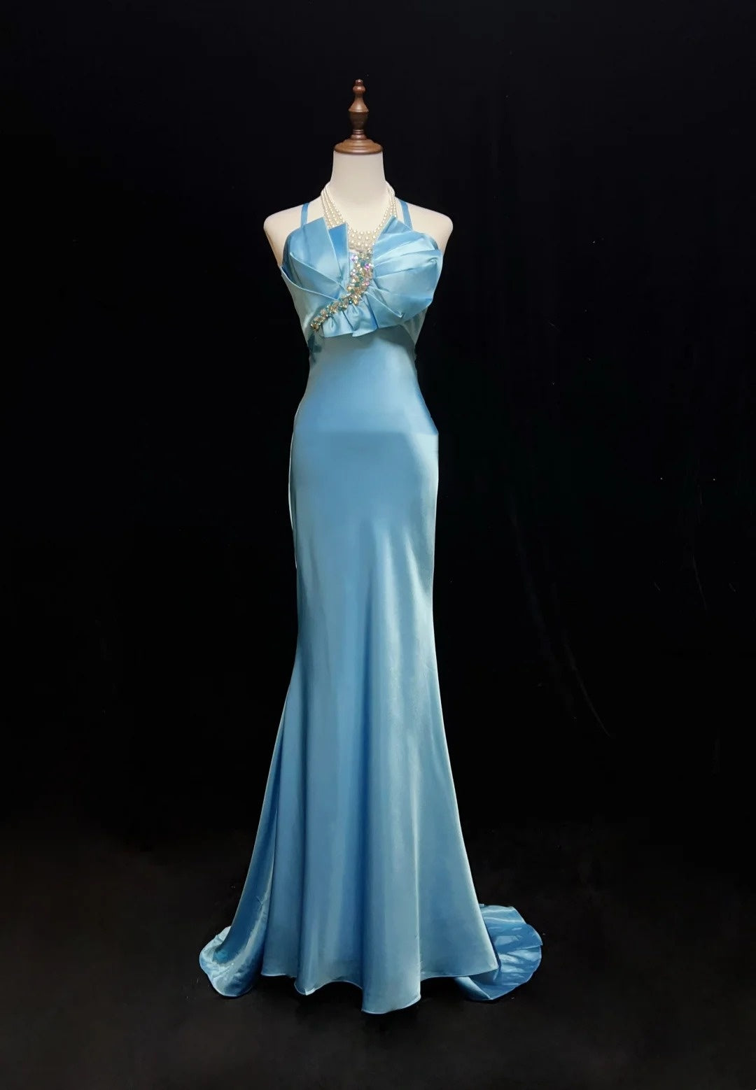 Élégantes robes de bal sirène licou longueur ras du sol Tiffany Blue Satin Robe de soirée formelle N3698