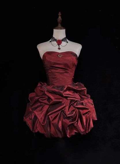 Robes de bal mignonnes en taffetas bordeaux pour le 18e anniversaire, robes de bal de retour N3657