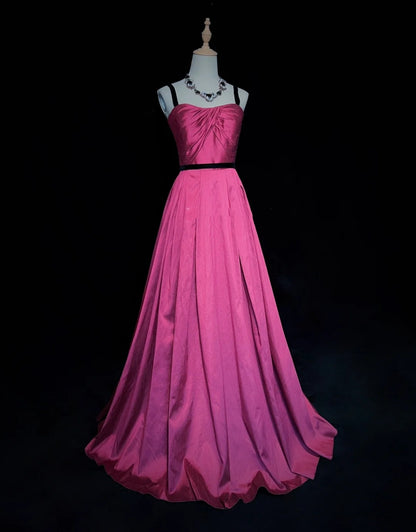 Robes de bal simples Inspo Ligne A Bretelles spaghetti Rose vif Années 80 Robes longues de soirée N3387