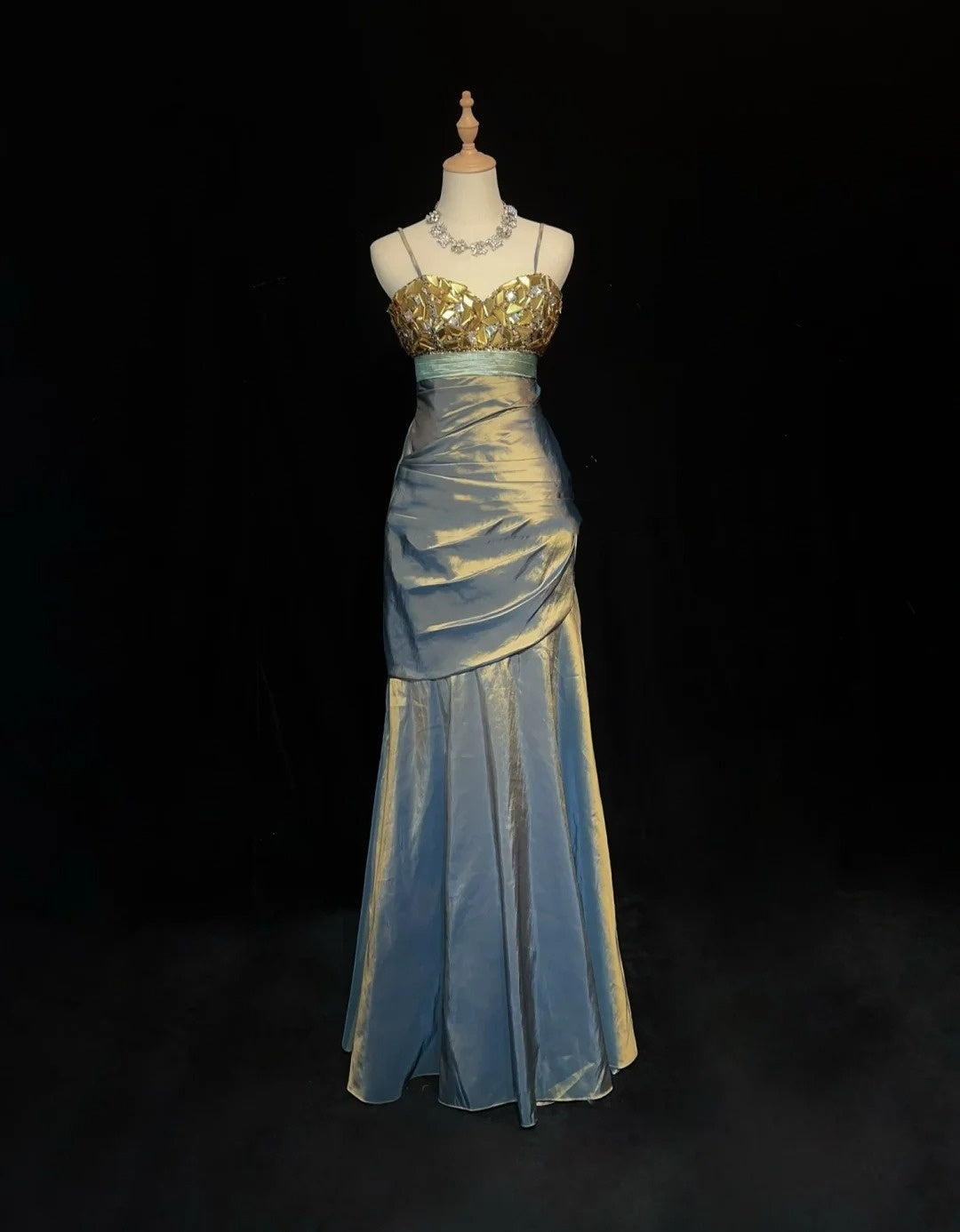 Nouvelles Robes de Bal Sirène Bretelles Fines Longueur Ras du Sol Taffetas Robe de Soirée Formelle N3697