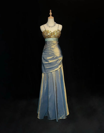 Nouvelles Robes de Bal Sirène Bretelles Fines Longueur Ras du Sol Taffetas Robe de Soirée Formelle N3697