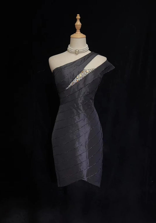 Vintage Sheath One Shoulder Black Y2K 2000s Short Mini Party Senior Homecoming Dresses N3132