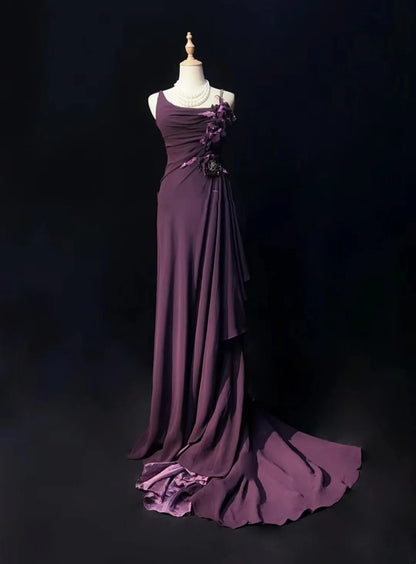 Elegant A line Spaghetti Strap Chiffon With Flowers 18th Birthday Elegant Outfit Formal Prom Dresses N4191