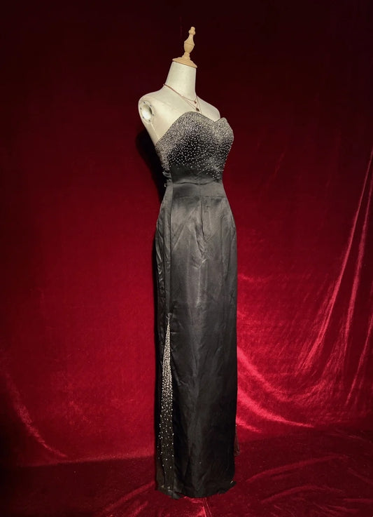 Modest Prom Dresses Inspo Sheath Sweetheart Black Tie Dress With Beading For Women Formal Gown N3264