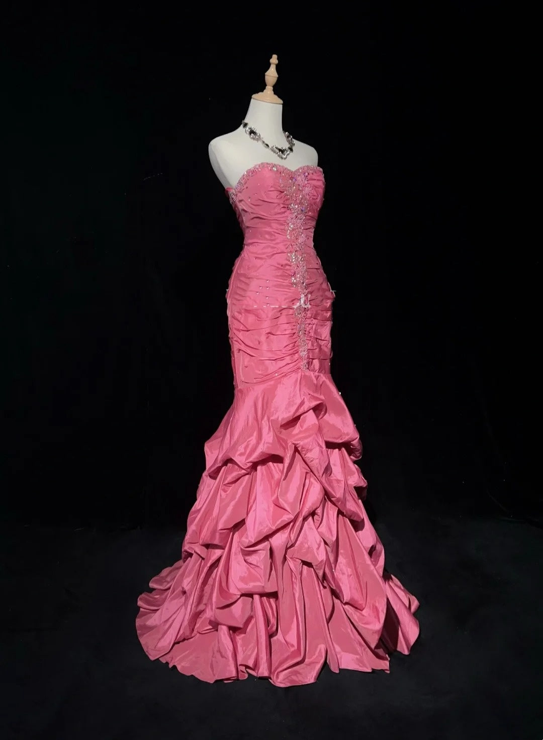 Robes de bal vintage sirène bustier satin rose à volants superposés années 90 longue robe de soirée N2916