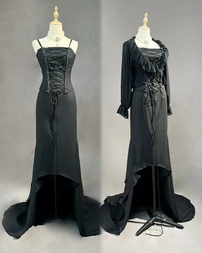 Vintage Prom Dresses 1950er Jahre High-Low Spaghettiträger Black Tie Kleid Ärmellose Abendgarderobe RB4339