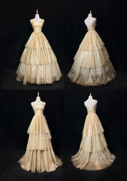 Vintage Abschlussballkleider Ästhetik 80er Jahre Retro Ballkleid Champagner Pailletten Bodenlang Abendgarderobe N2326