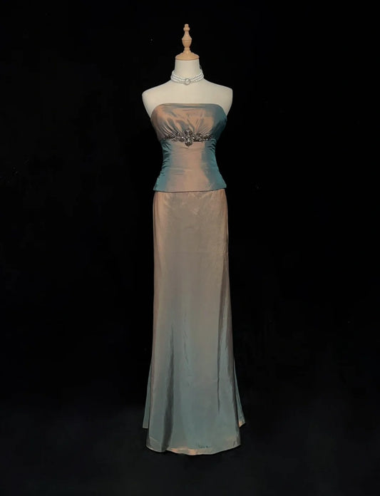 Vintage Prom Dresses A line Strapless Sleeveless 1990s Long Formal Evening Gown N2633