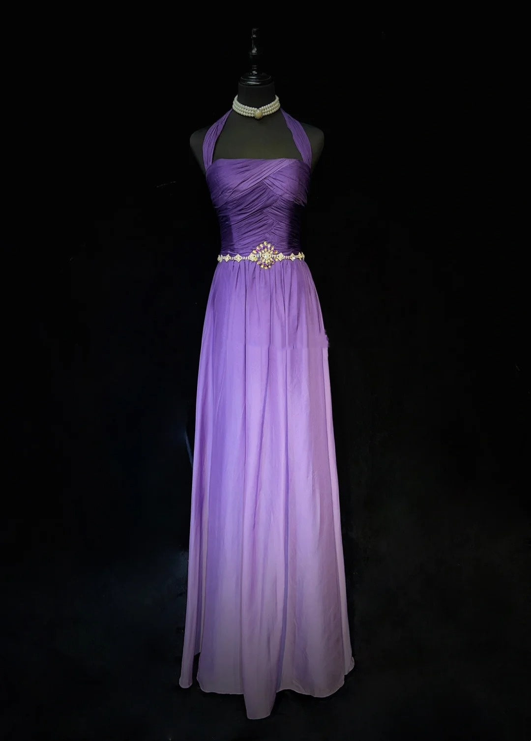 Inspiration robes de bal vintage trapèze licou dégradé raisin en mousseline longues années 90 avec perles robes de soirée N3338