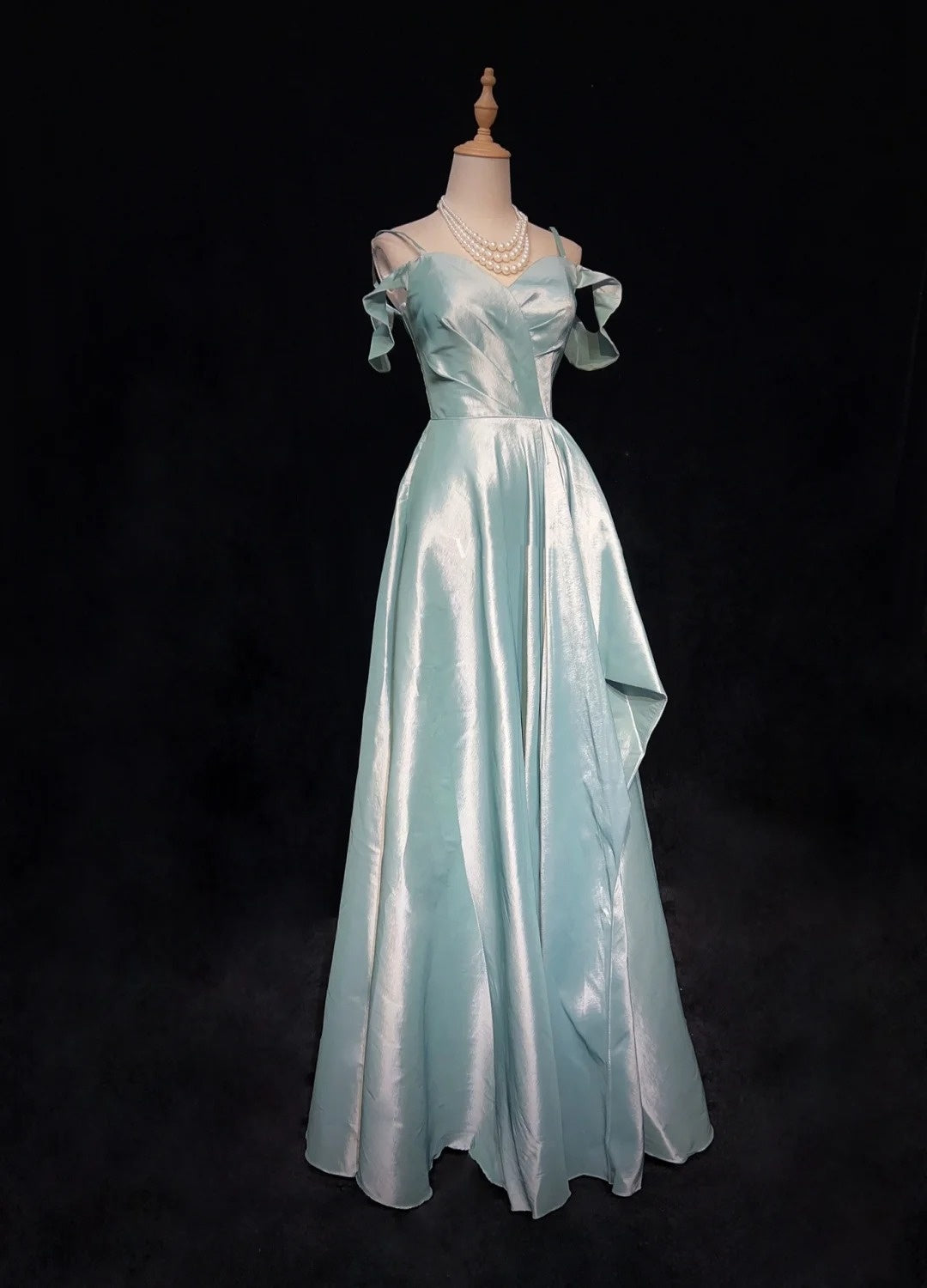 Robes de bal élégantes et chics ligne A en satin bleu ciel avec bretelles et manches, robes de soirée semi-formelles N3800