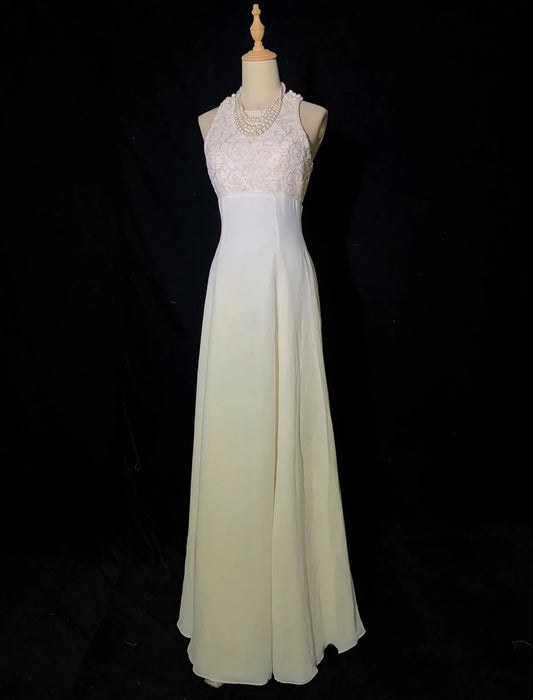 Vintage Prom Dresses Inspo A line Scoop Neck Chiffon Ombre White Yellow With Lace For Women Formal Dress N3253