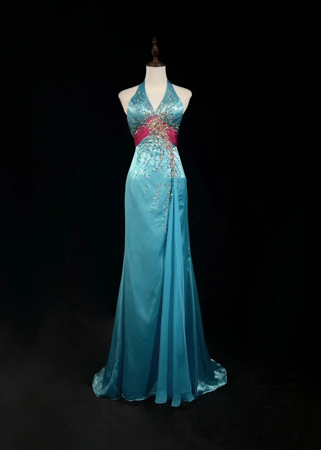 Robes de bal modestes d'inspiration sirène col en V bleu Tiffany avec perles pour femmes robe de soirée formelle N3240