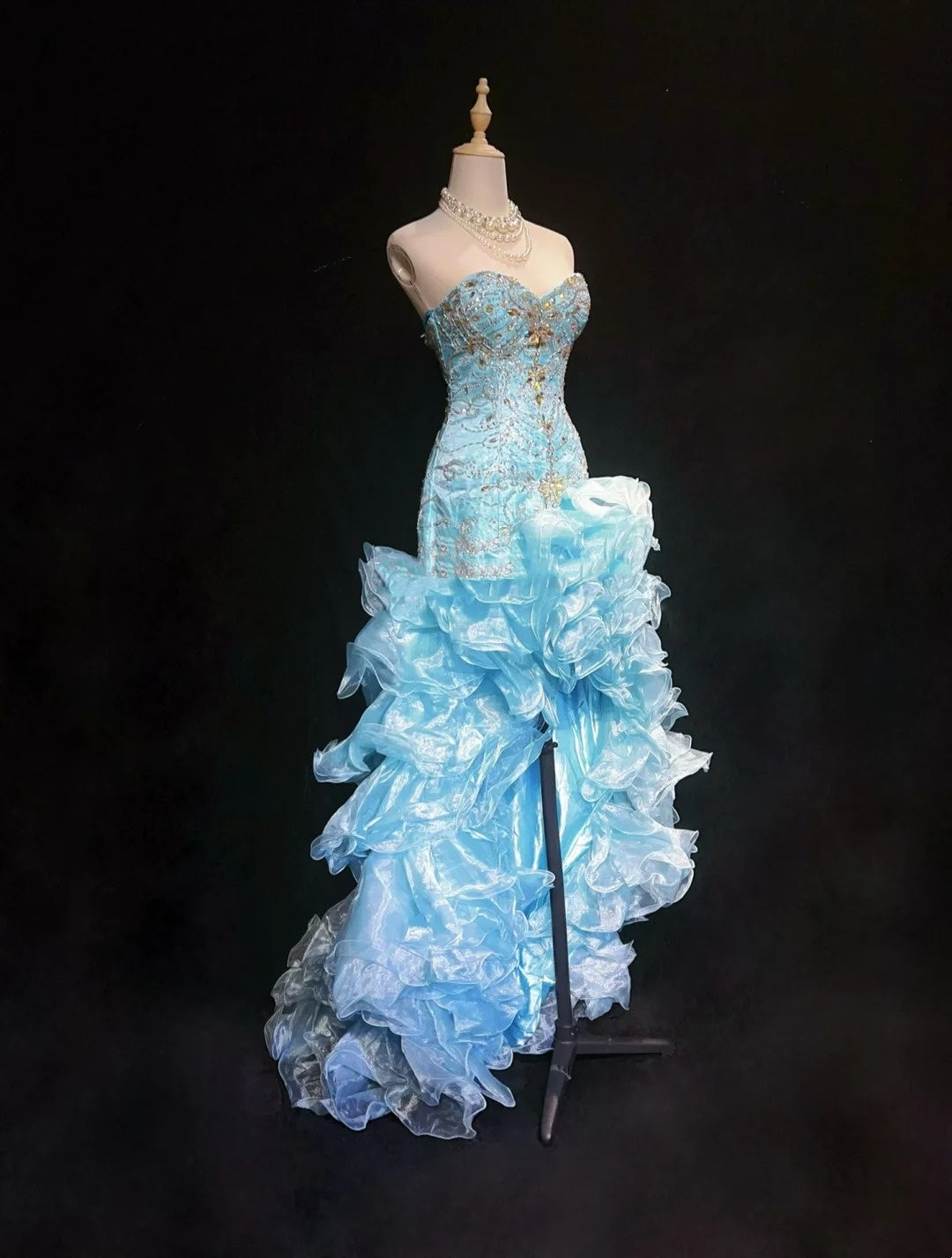 Robes de bal vintage, bustier en cœur, coupe asymétrique, bleu, sans manches, style années 80, longue robe de soirée N2862