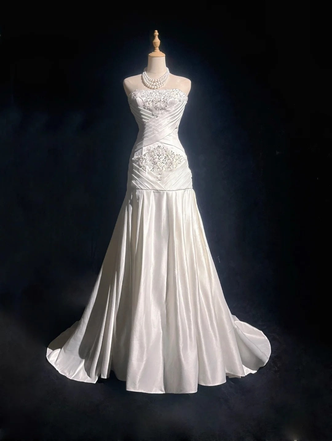 Vintage 90er Abschlussballkleider Meerjungfrau Trägerlos Weiß Chiffon Mit Rüschenperlen Langes Ballkleid N3036