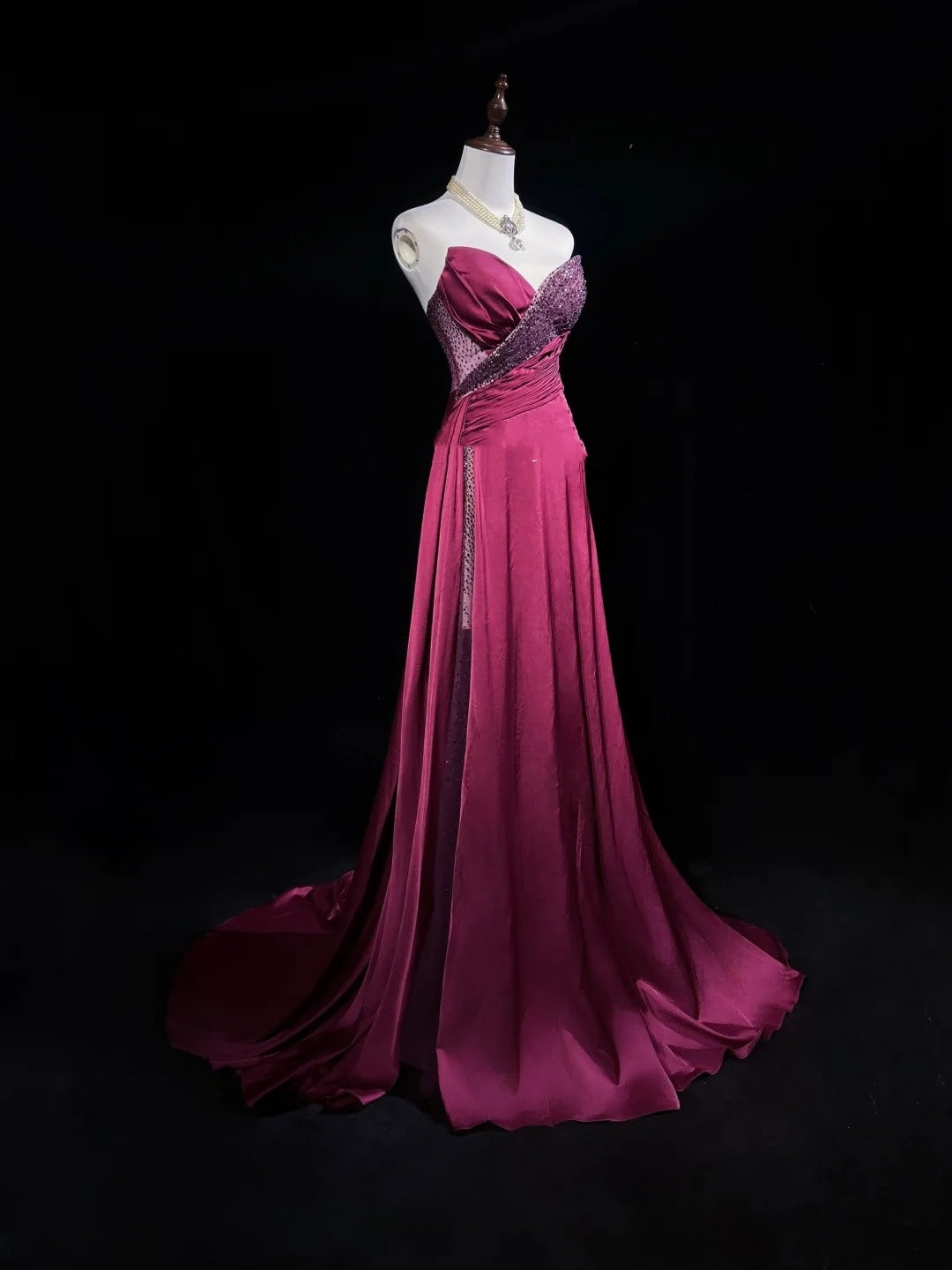Vintage Ballkleider A-Linie Sweetheart Hot Pink Satin 70er Jahre Mit Perlen Langes Abendkleid N2530