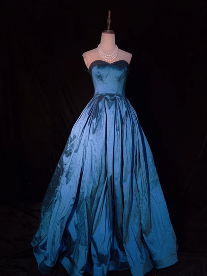 Magnifiques robes de bal de promo en satin bleu bustier avec volants longues tenues de soirée N3377