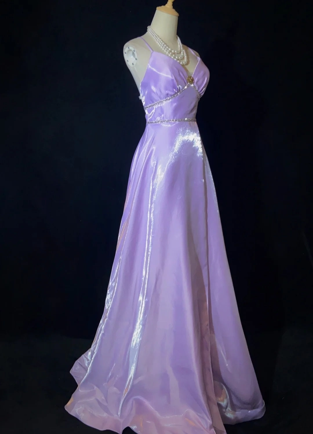 Robes de bal vintage des années 90, trapèze, à bretelles spaghetti, couleur lilas, longues, semi-formelles, tenues de soirée N3658