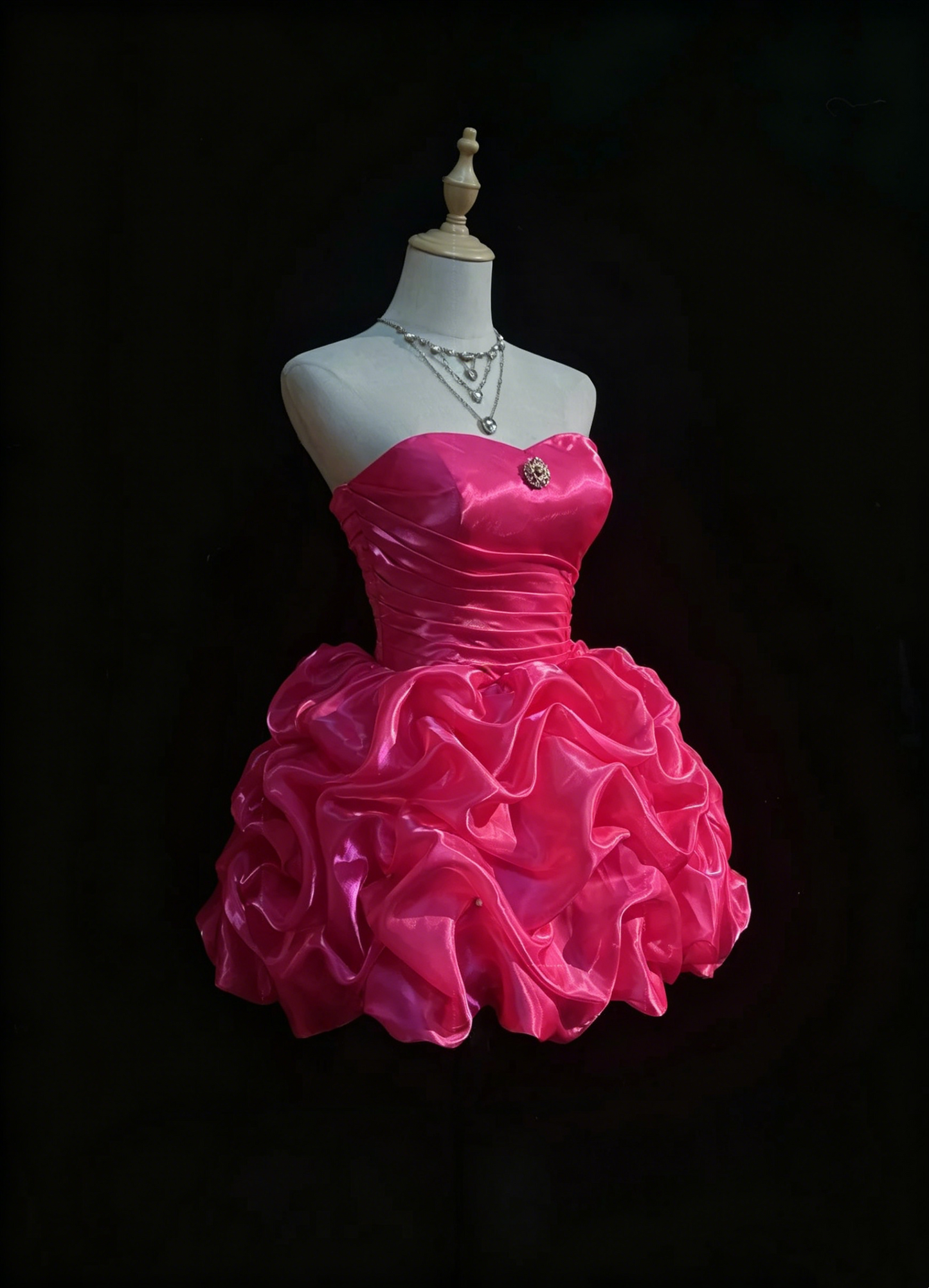 Elegantes Ballkleid, Neckholder, leuchtend Pink, kurz, Mini mit Edelsteinen, Partykleid, Cocktailkleid, Abschlussballkleid N3815