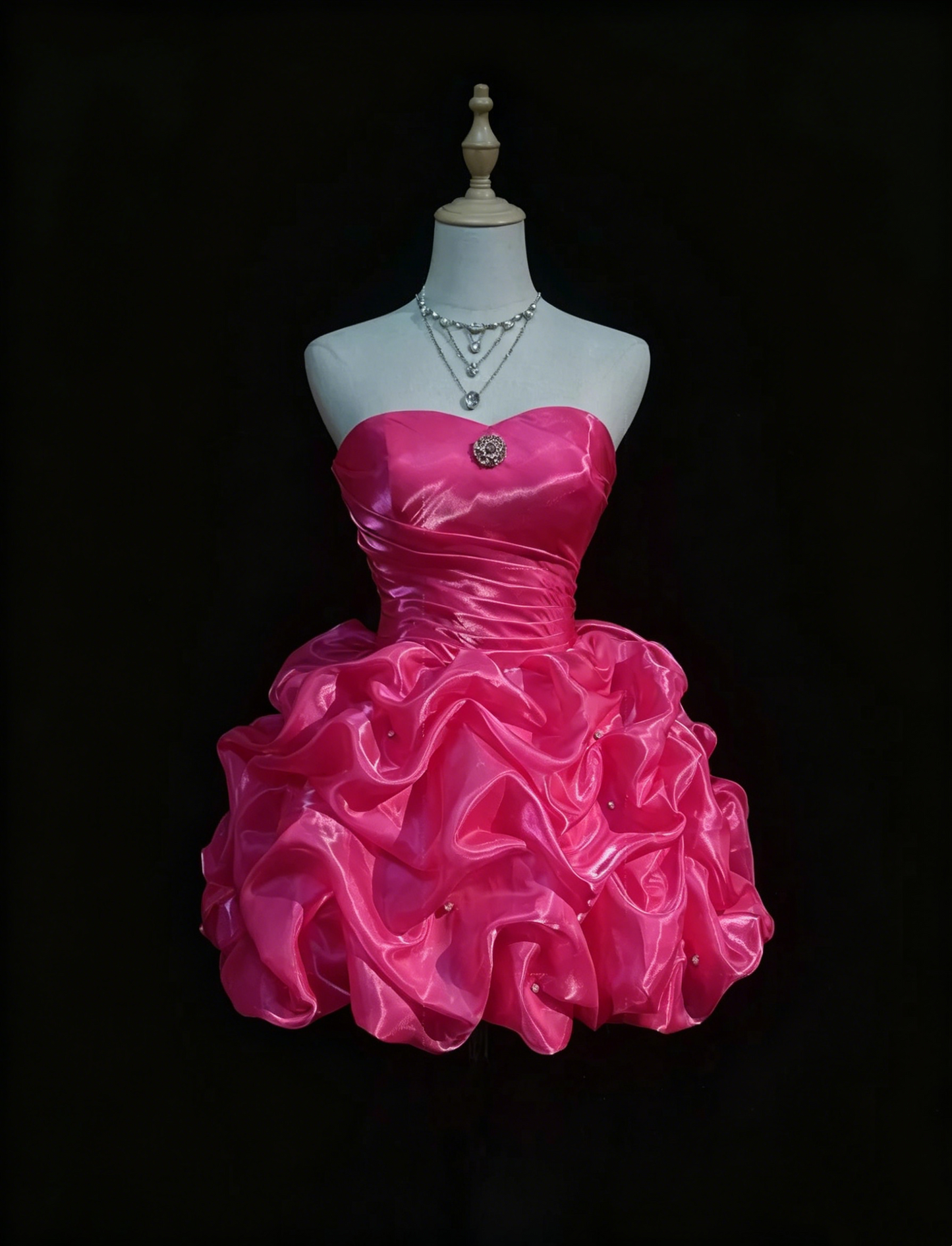 Elegantes Ballkleid, Neckholder, leuchtend Pink, kurz, Mini mit Edelsteinen, Partykleid, Cocktailkleid, Abschlussballkleid N3815