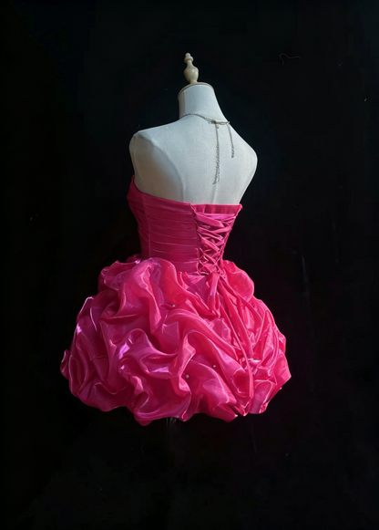 Elegantes Ballkleid, Neckholder, leuchtend Pink, kurz, Mini mit Edelsteinen, Partykleid, Cocktailkleid, Abschlussballkleid N3815