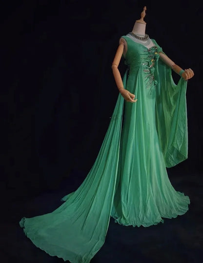 Robes de bal élégantes Inspo Sirène Mousseline Vert Avec Fleurs Perles Pour Femmes Robe de Soirée N3232