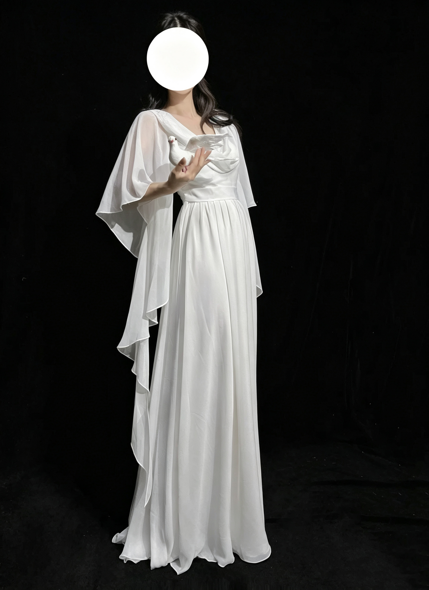 Vintage Prom Dresses 1970s A Line Cowl Neck White Chiffon With Sleeves Prom Dresses Evening Formal Outfits RB5128