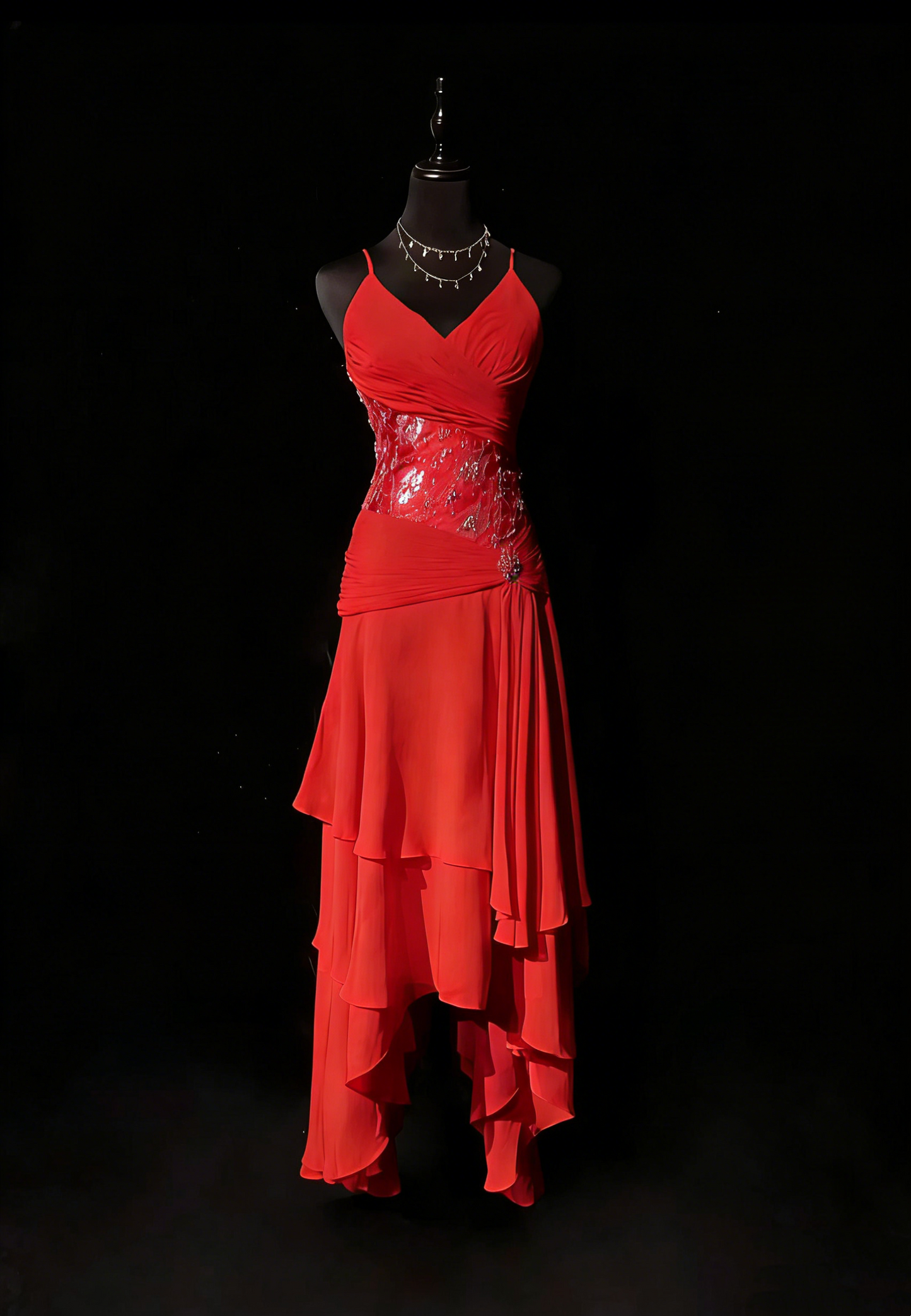 Robes de bal vintage esthétiques Années 80 Rétro Coupe trapèze Rouge Sans dos Mousseline Mi-longue Tenues de soirée N2323
