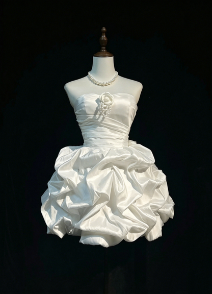 Vintage Ball Gown Sweetheart Satin White Y2K 2000s Short Mini Party Senior Homecoming Dresses N3222