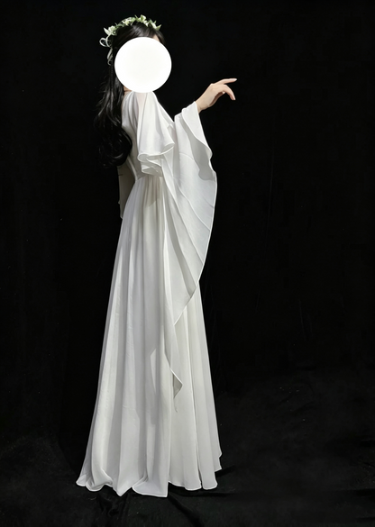 Vintage Prom Dresses 1970s A Line Cowl Neck White Chiffon With Sleeves Prom Dresses Evening Formal Outfits RB5128