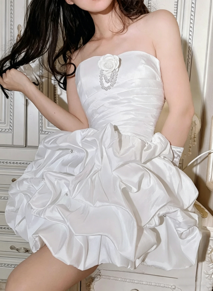 Vintage Ball Gown Sweetheart Satin White Y2K 2000s Short Mini Party Senior Homecoming Dresses N3222
