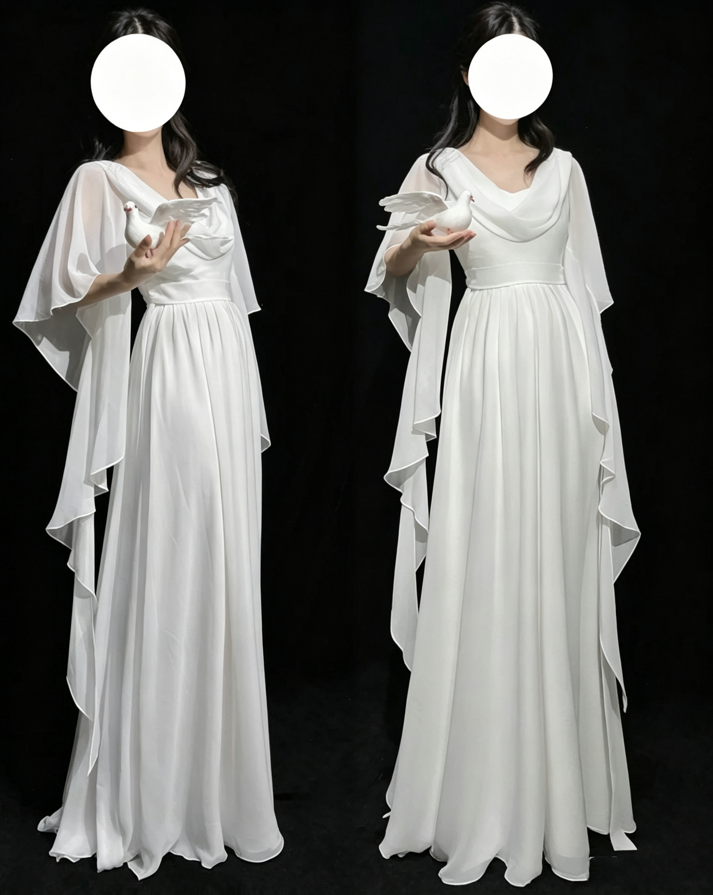 Vintage Prom Dresses 1970s A Line Cowl Neck White Chiffon With Sleeves Prom Dresses Evening Formal Outfits RB5128