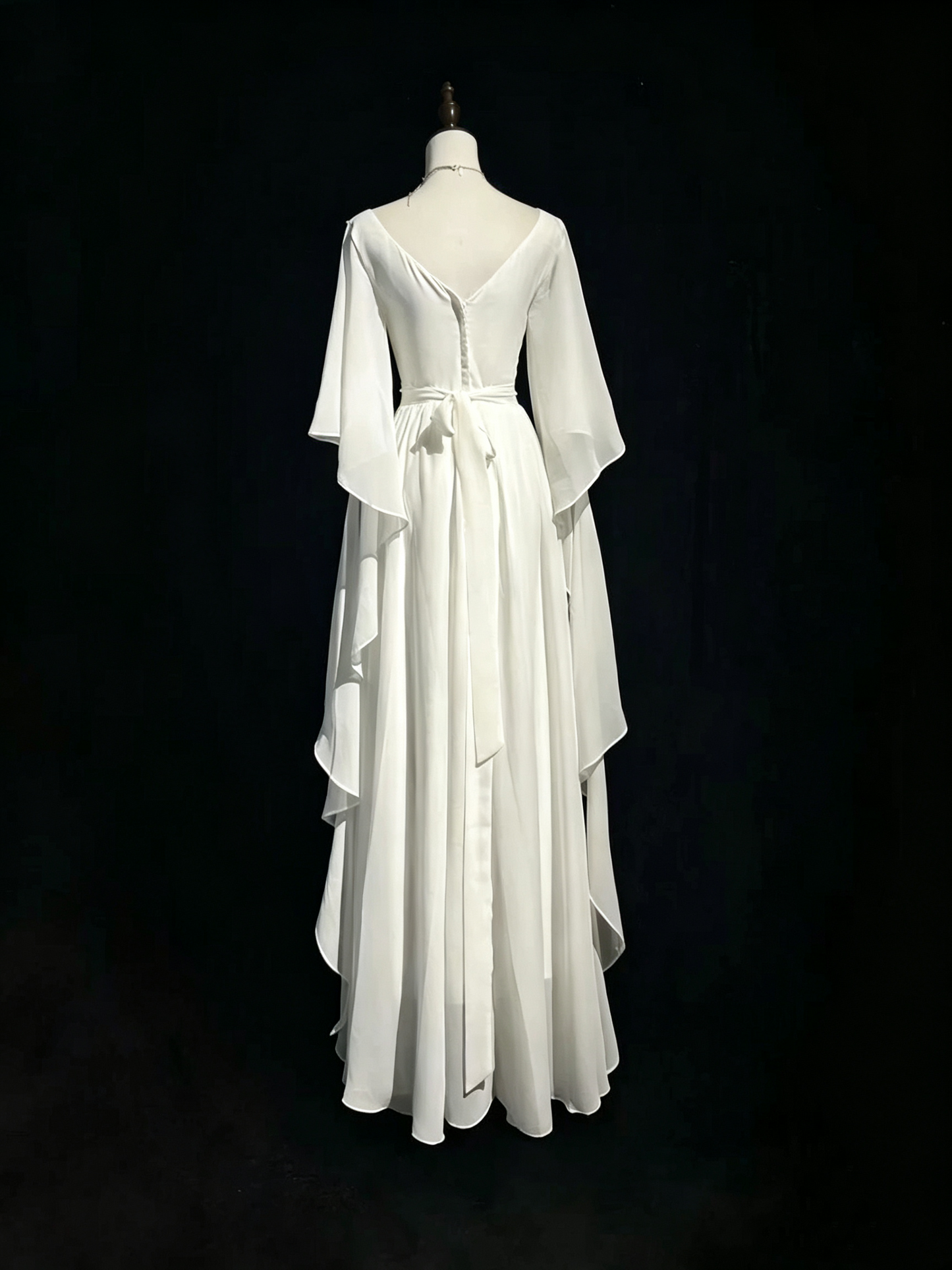 Vintage Prom Dresses 1970s A Line Cowl Neck White Chiffon With Sleeves Prom Dresses Evening Formal Outfits RB5128