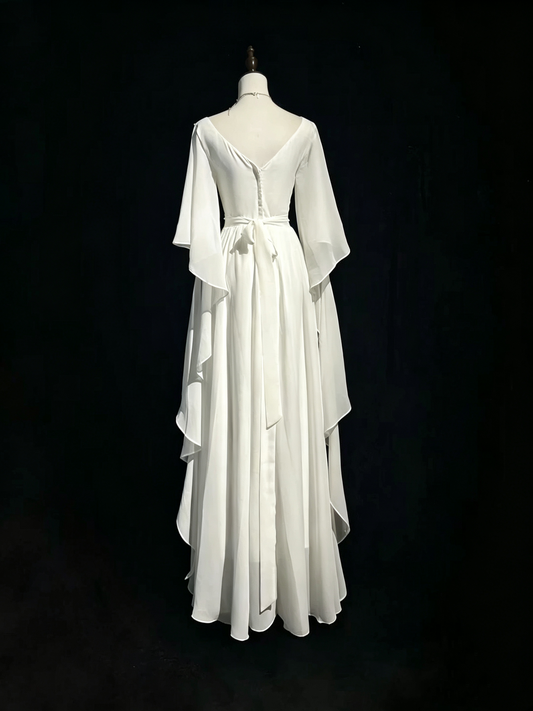 Vintage Prom Dresses 1970s A Line Cowl Neck White Chiffon With Sleeves Prom Dresses Evening Formal Outfits RB5128