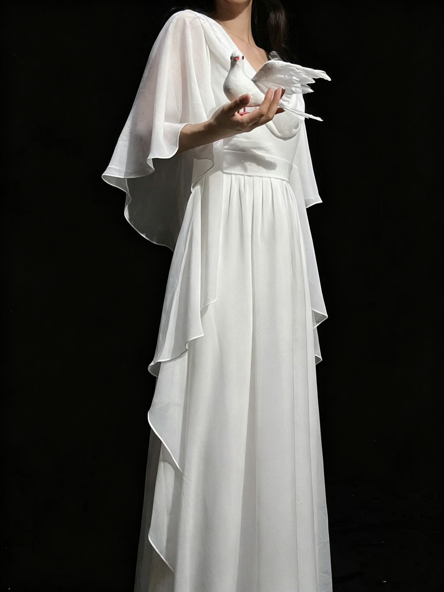 Vintage Prom Dresses 1970s A Line Cowl Neck White Chiffon With Sleeves Prom Dresses Evening Formal Outfits RB5128