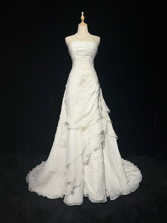 Timeless Wedding Dresses A Line Strapless White Chiffon With Ruffled Long Bridal Gown N3008