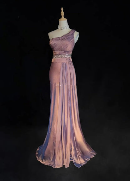 Vintage Prom Dresses 90er Meerjungfrau-Stil One Shoulder Chiffon Lang mit Perlen Abendgarderobe N3139