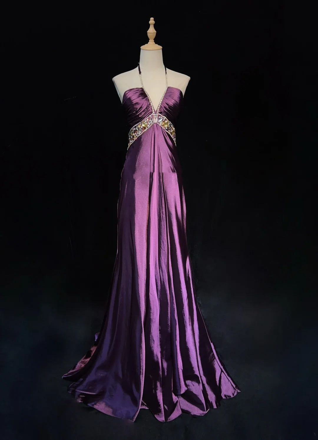 Vintage-Abschlussballkleider 90er Meerjungfrau Neckholder Traube rückenfrei mit Perlenbesatz langes, halboffizielles Abendkleid N3667