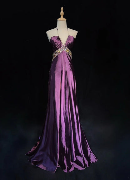 Vintage-Abschlussballkleider 90er Meerjungfrau Neckholder Traube rückenfrei mit Perlenbesatz langes, halboffizielles Abendkleid N3667
