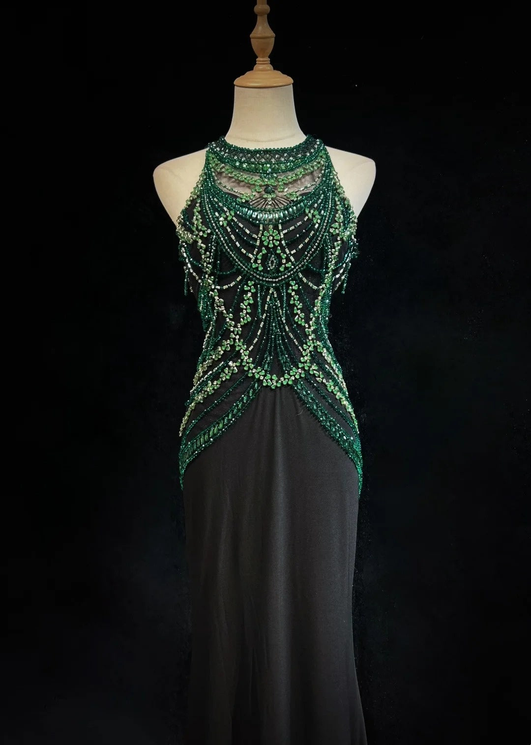 Vintage Prom Dresses Mermaid Scoop With Sparkle Beaded Backless Black 80s Evening Formal Dress RB3270