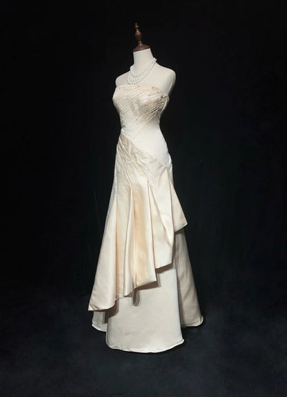 Robes de mariée vintage années 20 style sirène sans bretelles avec perles pour jardin d'été longue robe de mariée N3683